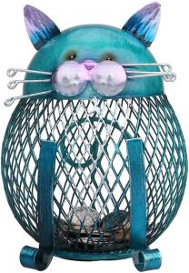 Kavolet Cat Piggy Bank for Kids Cat Shaped Metal Coin Coin Money Bank Handwork Handicrafts Ornament Brown