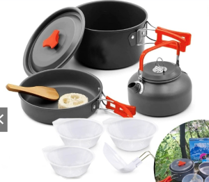 Chill Journey Aluminum Outdoor Camping Cookware Set for 2-3 people | Portable Lightweight w tea pot