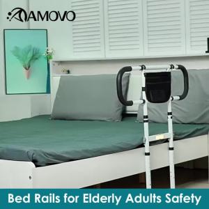 ราวเตียง AMOVO สำหรับความปลอดภัยของผู้สูงอายุ ราวเตียงสำหรับผู้สูงอายุ ราวช่วยเหลือเตียงแบบมีด้ามจับขยายพร้อมไฟเซ็นเซอร์ กระเป๋าเก็บของ ราวพยุงข้างเตียงที่มั่นคง เหมาะสำหรับเตียงขนาดคิง ควีน ฟูล และทวิน