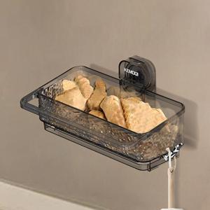 Suction Shower Shelf Soap Container Easy Installation Wall Mounted Shower Organizer for Toilet Kitchen Shower Bathroom Decor