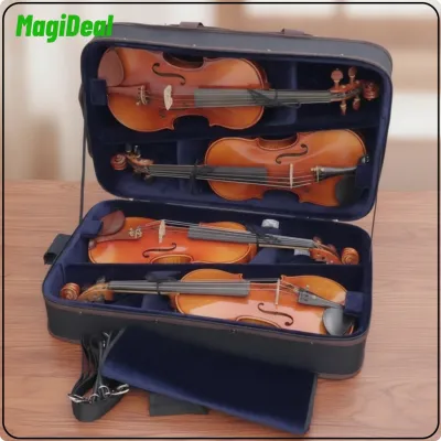 MagiDeal Hard-Shell Four-Instrument Violin Case Padded Multiple Violin Case Zippered Portable for Violinists Teachers