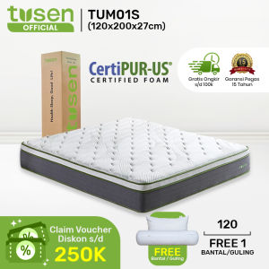 Kasur TUSEN Spring Bed TUM01 Ukuran 120x200 160x200 180x200 tidak membentuk lekukkan pegas extra tebal kokoh tidak mudah berubah bentuk. Garansi 15 tahun. melindungi kesehatan tulang punggung ramah lingkungan
