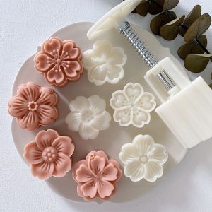 NCNC(okdeals01) mooncake mould 月饼模型具 3D Exiquisite Kitchen Gadget DIY Pie Making Flower Pattern Mooncake Press Pastry Tool Sakura Mooncake Mold Cookie Stamps