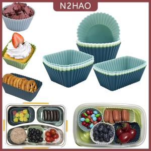 N2HAO 12PCS tái sử dụng Silicone cupcake nướng ly không dính Muffin Lót khuôn Bộ Bento Hộp Ăn Trưa ngăn Pastry khuôn bánh