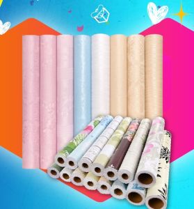 BS TERLARIS Wallpaper Stiker Dinding 10 m x 45 cm PVC Premium Waterproof Batik Series Salur Garis