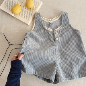 deer jonmi 2026 New Spring Baby Girls Corduroy Jumpsuits Knee Length Korean Style Lace Sleeveless Children Suspenders Pants2026