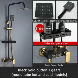 ❤Stock in SG❤Stainless Steel Bathroom 4 in 1 Black Gold Brass Body Rain Shower Set Shower Mixer with Rainfall Shower Head