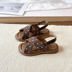 New Summer Cut-outs Toddler Girl Shoes Princess Slingbacks Shoes Sweet and Cute Polka Dot Student Suede Sandals for Girls J05251