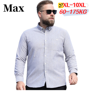 Plus Size XL-10XL Mens Pure Cotton Oxford Striped Shirt in 5 Colors - Business Casual Loose Top