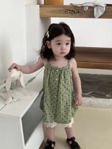 Girls suspender dress set thin Korean-style childrens clothing summer polka dot dress baby summer outfit baby girl clothes