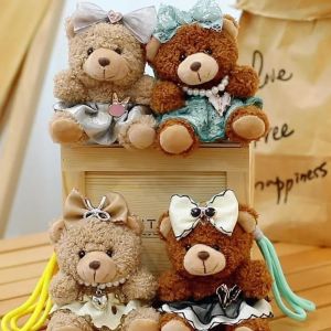 DKVNK Ornaments Bear Keychain Cartoon Cute Plush Bear Pendnat Fashion Bag Hanging Rope Stuffed Dolls Backpack Decor