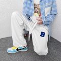 Unisex Korean loose sweatpant wide leg candy baggy sweat pants for men slocks pants men straight cut pants. 