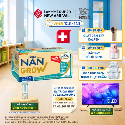 [CHỈ 12-14.08 QT ĐƠN 599K/999K/1299K][Tặng Bình nước Inochi] Thùng 24 hộp Sữa Dinh Dưỡng Pha Sẵn Nestlé NANGROW 180ml cho bé trên 1 tuổi - Sữa nước vị nhạt công thức từ Thụy Sĩ