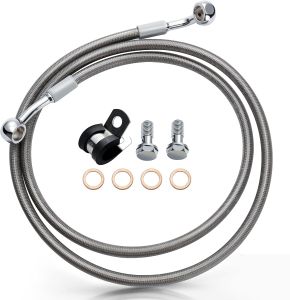 MoKitDora 44.5" Braided Extended Front Brake Lines Stainless Steel Oil Hose for Harley 2004-up Sportster 2018-up Softail Models 14" Handlebar without ABS Silver