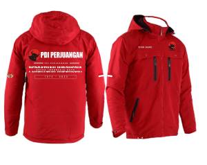 Jaket Climber PDI Pekatan Bertudung dengan Motif Garis - Bahan Cotton Ukuran Free
