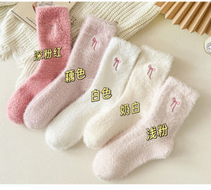 Socks Bow Tie Thickened and Warm Stockings Mid-calf Cute and Lively Cute and Adorable Style Elegance