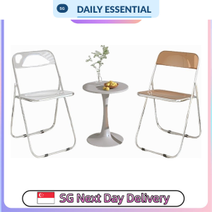 【DAILY ESSENTIAL】 Transparent Folding Chair with Metal Frame for Home Study and Office