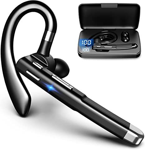 BlueWow Bluetooth 5.0 Headset with Microphone Wireless Bluetooth Earpiece Earbuds Earhook Headphones with Mic for Drivers Driving Office Business Talking Compatible with iOS Android YYK-520