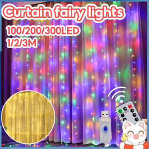 Window Curtain String Lights 8 Modes Remote Control USB Fairy Lights Lampu Raya Ramadan Decoration