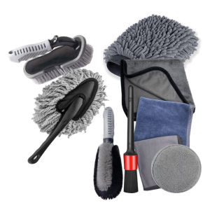 (SG Fast Delivery)9Pcs Car Cleaning/Detailing Kit Car Cleaning Brush Microfibre Car Wash Tools Set (BrushSponge Microfiber cloth Towels Polish Pads)