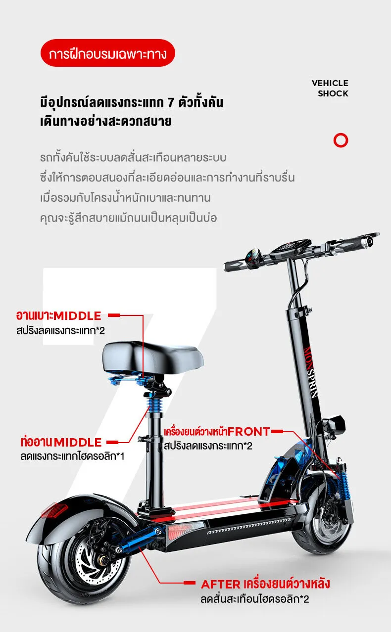 MONSPRIN Q13 สกู๊ตเตอร์ไฟฟ้า พับได้ สไตล์ครอบครัว ขี่40-150 km ความเร็ว 55km/h กันน้ำ&ฝุ่น IP54 รับ200kg SEALUP scooter
