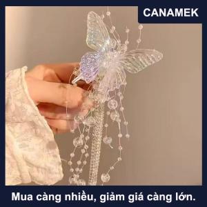 【CANAMEK】 Dài bướm đính cườm tua tóc clip cho phụ nữ cổ tích tính khí ngọt ngào công chúa Kẹp tóc Thời trang cô dâu phụ kiện tóc