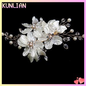 [KUNLIAN] Crystal Pearl Flower Hair Clips Elegant Headwear For Women Precious Jewels Bridal Wedding Hair Accessories