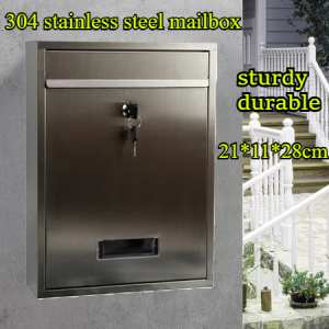 100% 304 Stainless Steel Mail Letter Post Storage Box Outdoor Waterproof Lockable Mailbox Wall Mount