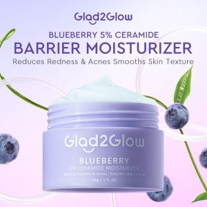 Glad2Glow Blueberry Ceramide Moisturizer Day Night Cream Repair Skin Barrier Deep Hydration Soothe Redness Dry Skin Non Sticky All Skin Types