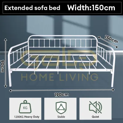 GOLD 6FT Metal Sofa Bed Single Daybed Iron sofa Frame Katil Bujang Besi Sofa Rehat 80CM/100CM/150CM (Black/White)