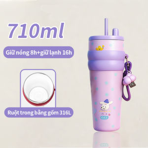 Ly Giữ Nhiệt AIODIY 710ml | Inox 316 Lót Gốm Giữ Nhiệt 24H Ống Hút & Dây Treo Thiết Kế Văn Phòng & Du Lịch