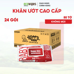 Thùng 24 gói khăn ướt trẻ em Happy Kids Đỏ Premium gói 80 tờ không mùi siêu tiết kiệm cho bé