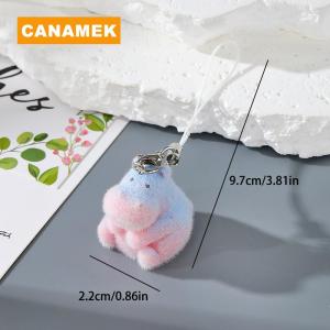 【CANAMEK】 Fun Cartoon Flocking Animal Keychains Phone Lanyard Resin Cute Hexagonal Hedgehog Hippos Bag Earphone Case Pendant Girls Gift