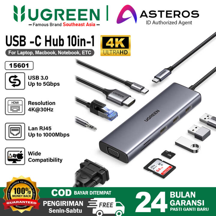 UGREEN USB Hub 10 in Type C To RJ45 HDMI VGA SD Card Aux 15601  Lazada Indonesia