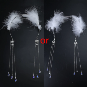 Feather Headband with Tassel Furry White Feather Hair Accessories Headpieces Hair Hoop Headwear for Girls Womens
