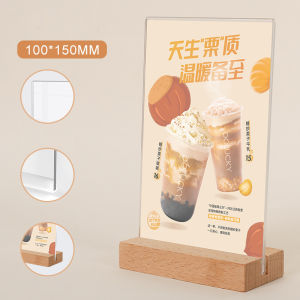 1PC Display Stand A4/A5/A6 Acrylic T-Shape Display Stand Menu Picture Frame Double Sided Display Stand Plastic Paper Clear Sign Holder with Wooden Base