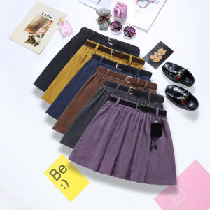 COD elastic waist corduroy skirt womens Korean retro exquisite anti-light puffy skirt with belt 97272026 new product