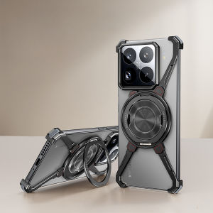 Oatsbasf Magic Claw for Xiaomi 15/15Pro Phone Case Metal Frameless Magnetic Protective Cover with 360°Rotatable Stand Shockproof