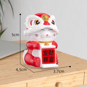 Lion Dance Cat Car Dashboard Ornaments Solar Powered Plastic Auto Nodding Chinese Lucky Cat Lion Dance Figurine For Home
