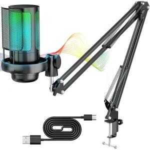 RGB USB Microphone Gaming USB Condenser Mic Plug and Play Zero latency Noise Reduction Live Mic Gift Idea