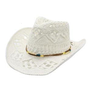 Stylish Openwork Braided Sun Hat Wide Brimmed Lightweight Paper Straw Cowboy Hats For Beach Vacation Summer Accessories