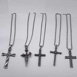 Cross-border best-selling stainless steel jewelry   Unique cast cross necklace hip-hop style titanium steel necklace pendant