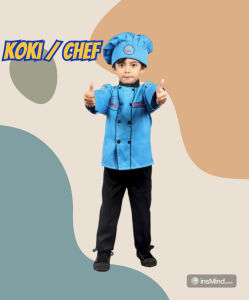 Baju Profesi Anak Koki Biru – Kostum Chef Usia 3–12 Tahun
