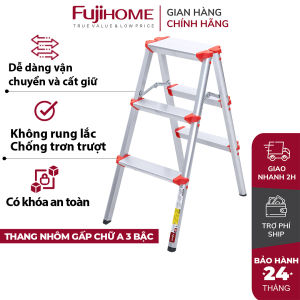 Thang nhôm gấp chữ A 3 bậc cao 76cm nhập khẩu FUJIHOME DL203 thang ghế gia đình xếp gọn đa năng- chính hãng bảo hành 2 năm