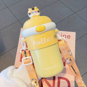 (HÀNG CAO CẤP - TẶNG STICKER SIÊU CUTE) Bình Giữ Nhiệt INOX 304 Hoạt Hình liền ống hút 510ML siêu dễ thương kèm dây đeo thời trang