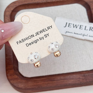 Fashionable Ring Gift 甜美可爱白色珐琅滴釉镶钻小蘑菇耳钉时尚小巧精致百搭耳环耳饰品