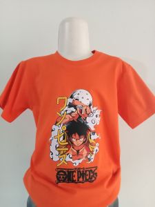 Kaos One Piece Lengan Pendek untuk Anak Laki-Laki Usia 2-12 Tahun - Warna Oranye Desain Karakter Anime