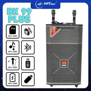 Loa kéo MTMAX BK99 Plus công suất lớn tặng kèm 2 micro. Hỗ trợ nhiều kết nối thông dụng hiện nay như Bluetooth USB thẻ nhớ Jack bông sen... Âm thanh mạnh mẽ sống động. Bảo hành 12 tháng