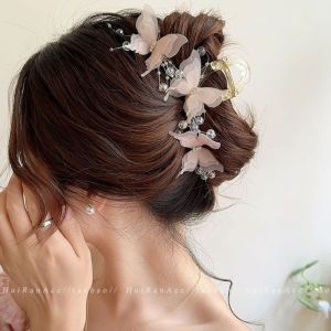 GUERBEIS Kẹp tóc càng cua bút màu dễ thương với thiết kế bướm cho phụ nữ phong cách ngọt ngào kẹp tóc cho tóc đuôi ngựa và updo