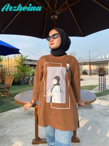 Atasan Oversize Arzheina belah samping Atasan wanita hijab Atasan trend wanita massa kini atasan Oversize serbaguna-